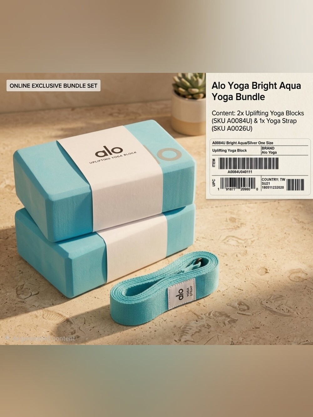 Alo Yoga Uplifting Yoga Block Set & Yoga Strap Bundle
